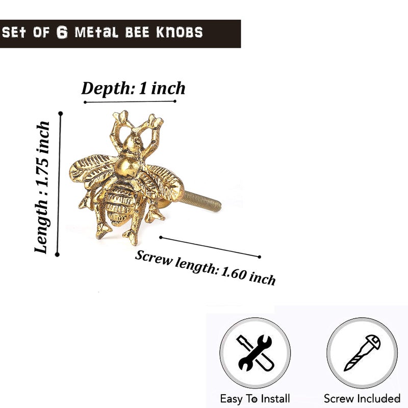 Perilla Home Set of 6 Vintage Brass Knobs - for Cabinet Drawers Decorative Bee Knobs - for Home, Kitchen, Cabinet, Hardware, Cupboard, Glass Door, Dresser, Wardrobe and Drawer Pulls - Image 4